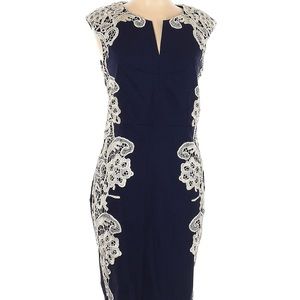 Navy sheath/pencil dress with lace detail.